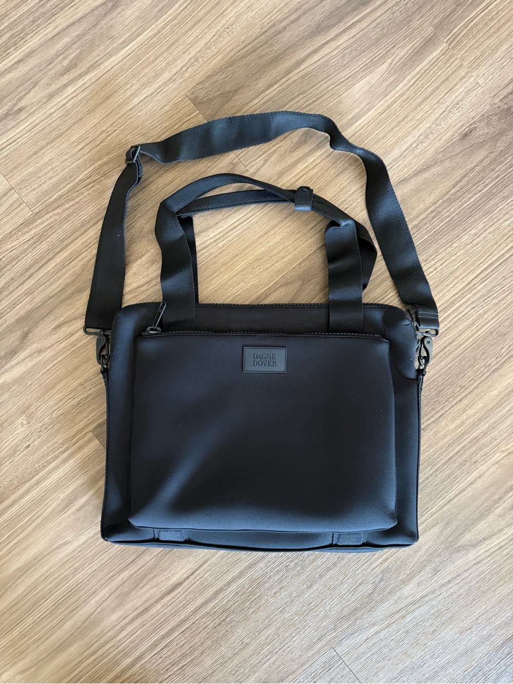Dagne Dover Black Neoprene Laptop Tote with Adjustable Strap